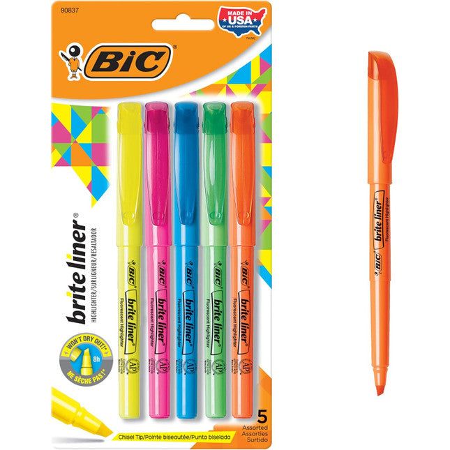 BIC Brite Liner Highlighters, Chisel Tip - 30 Count (6 Packs of 5 Assorted Colors)